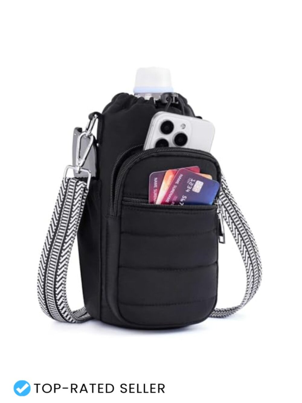 Insulated Water Bottle Crossbody Bag Fits 16-40oz Adjustable Strap